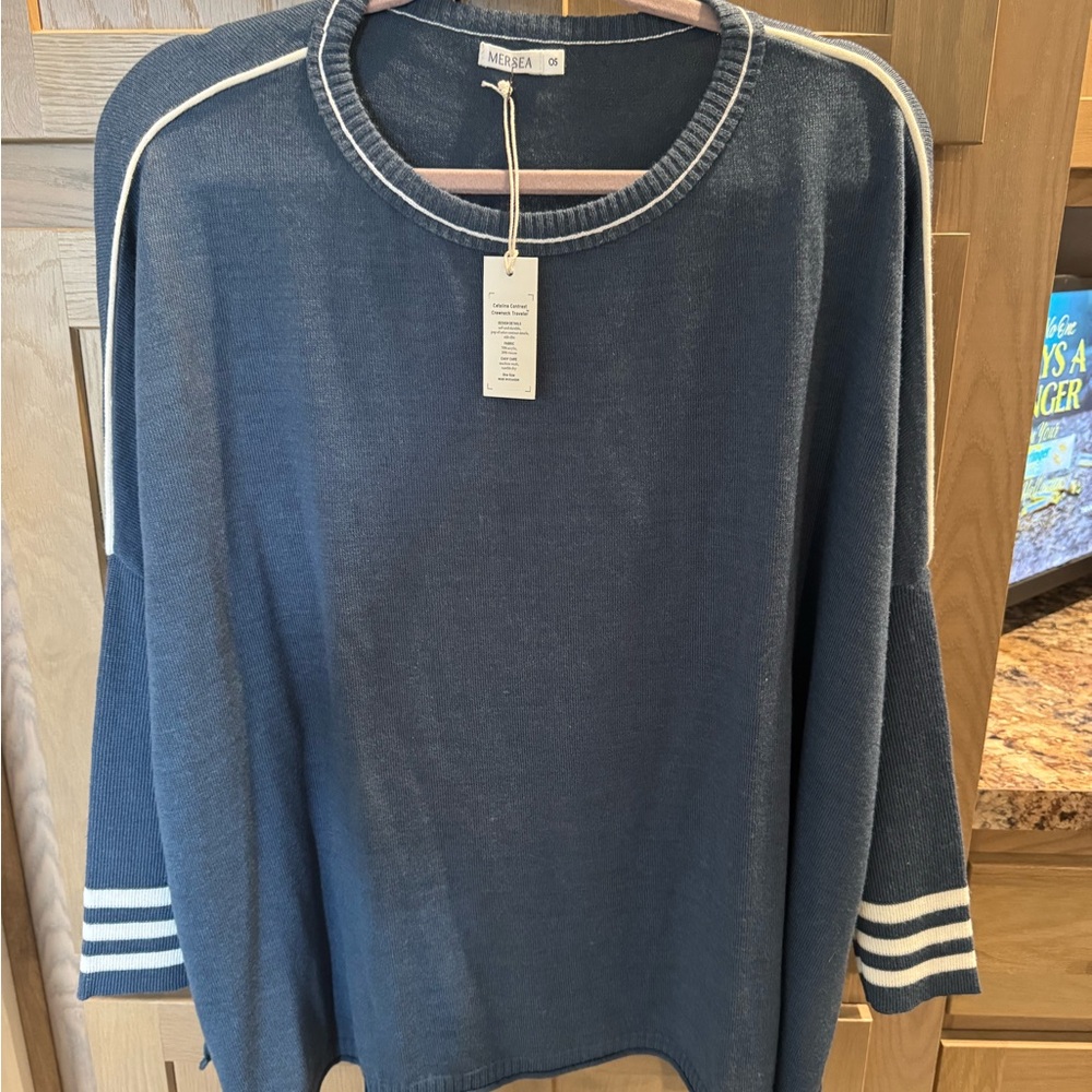 Mersea Blue Sweater with White Stripes